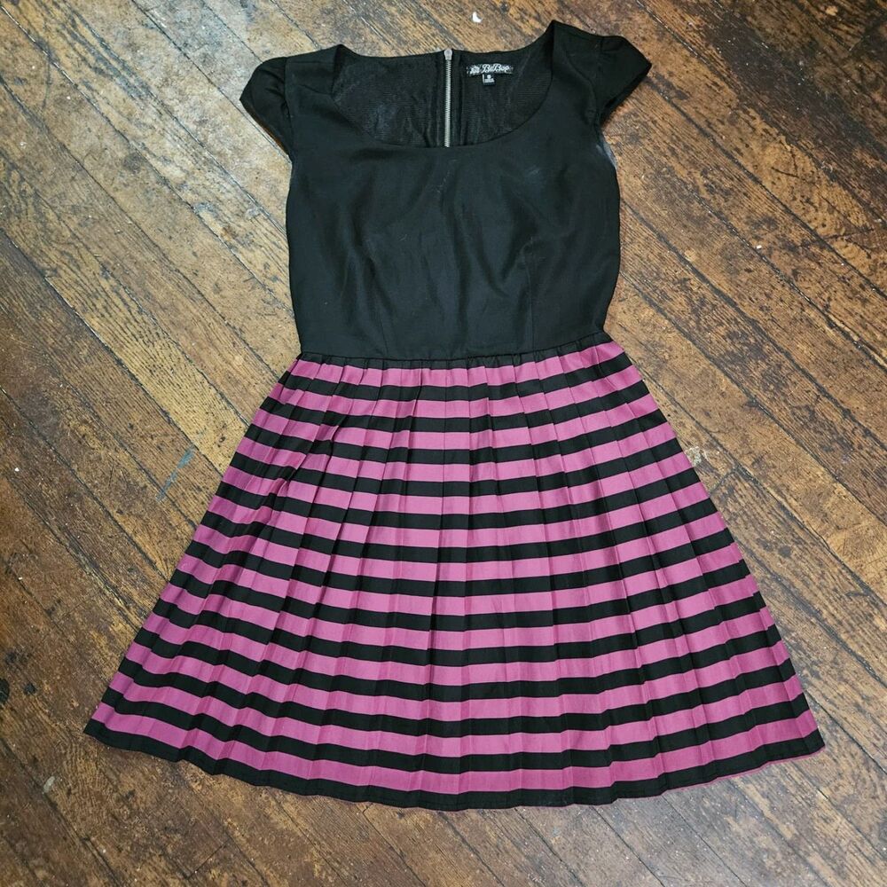 BeBop fit-and-flare mini dress featuring a solid black bodice size S